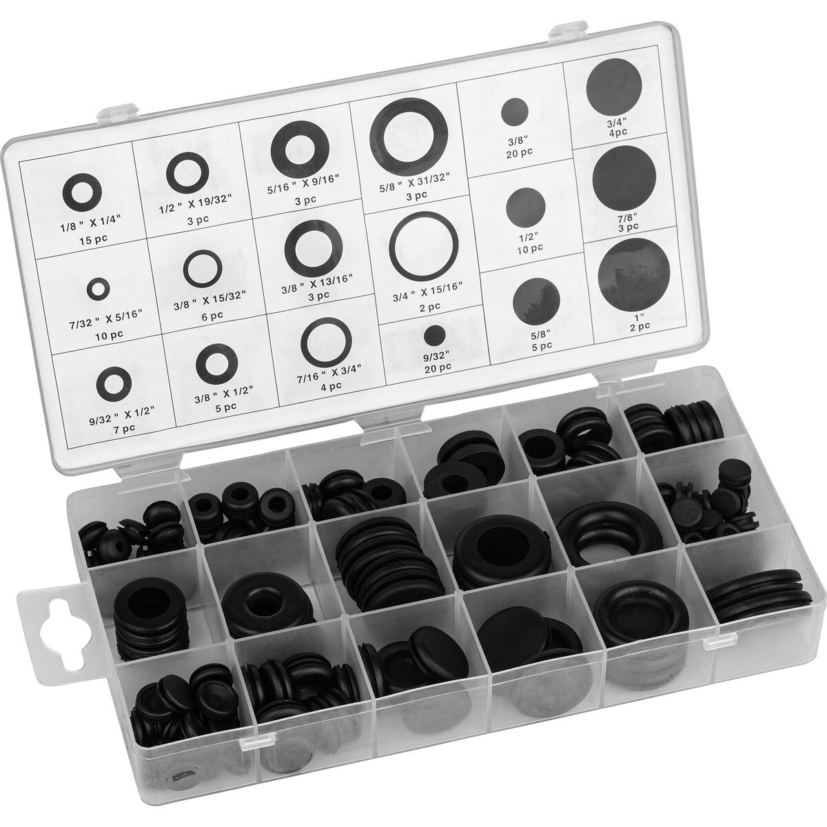 125 Piece Open and Closed Rubber Grommet Assortment